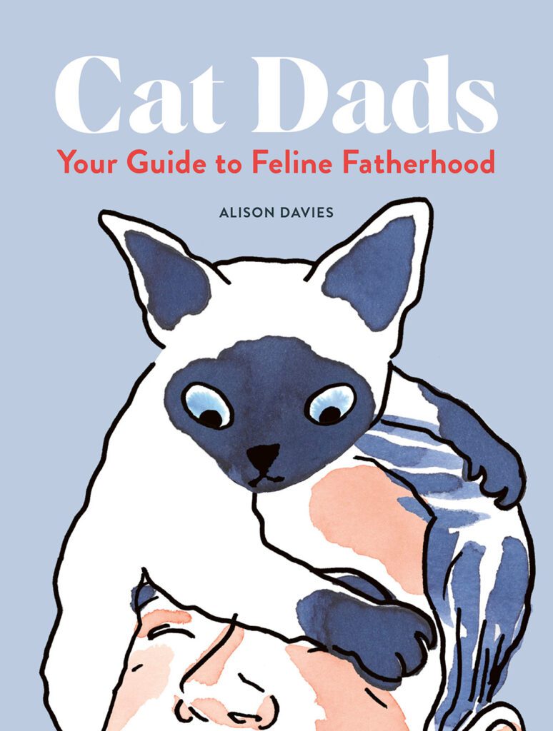 Illustrated book cover for Cat Dads – Your Guide to Feline Fatherhood by Alison Davies, illustrated by Marie Åhfeldt.