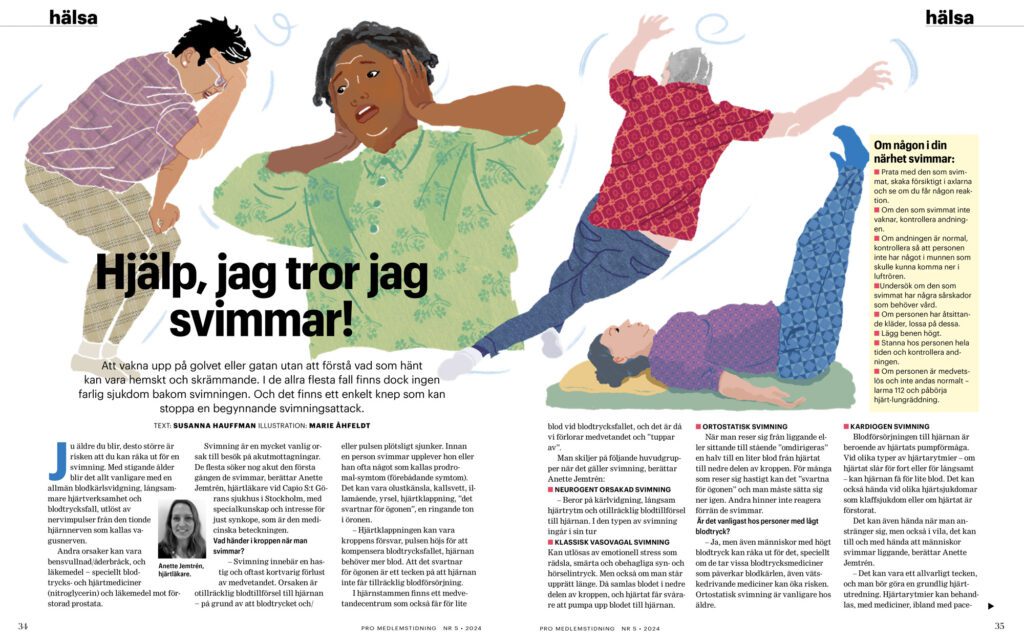 Illustration showing multiple people experiencing dizziness and fainting in different situations