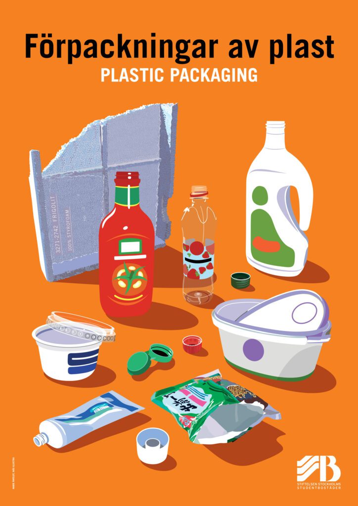 Bilingual recycling sign for plastic packaging, illustrated with plastic bottles, containers, caps, foam packaging and a plastic CP10-15,CP17-49,CP52-84,CP87-118,CP122-153,CP156-188,CP191-222,CP226-257,CP261-291,CP296-326,CP331-359,CP364-391,CP397-424,CP430-457,CP463-490,CP496-522,CP529-555,CP562-588,CP595-620,CP628-653,CP661-686,CP694-719,CP727-751,CP760-784,CP794-817